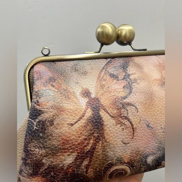 Unique Fairy Print Pebble Cowhide Handmade Large Ball Kisslock Handbag/Multi Use - Picture 14 of 16
